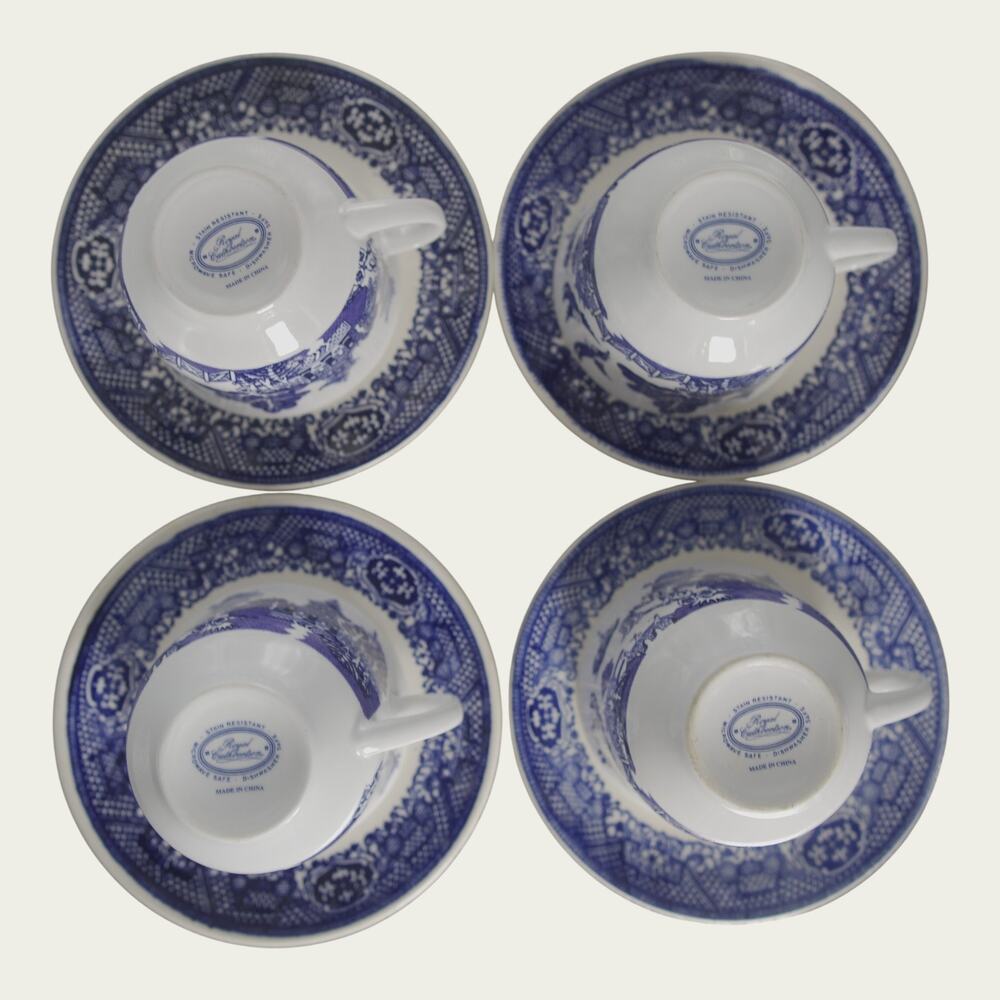 Royal Cuthbertson Blue Willow Demitasse Espresso Cups Saucers Set of 4 China - Picture 6 of 16
